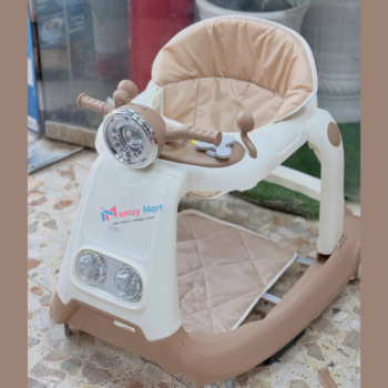 Baby Walker with Interactive Steering Wheel & Lights - Brown