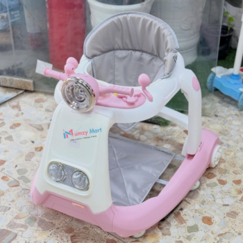 Baby Walker with Interactive Steering Wheel & Lights - Pink
